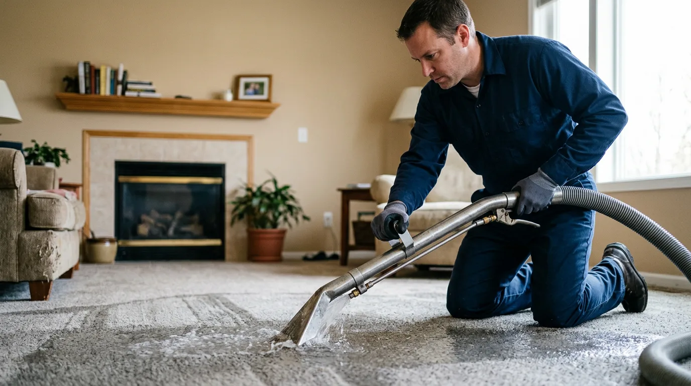 Water damage restoration technician working near Healy, KS